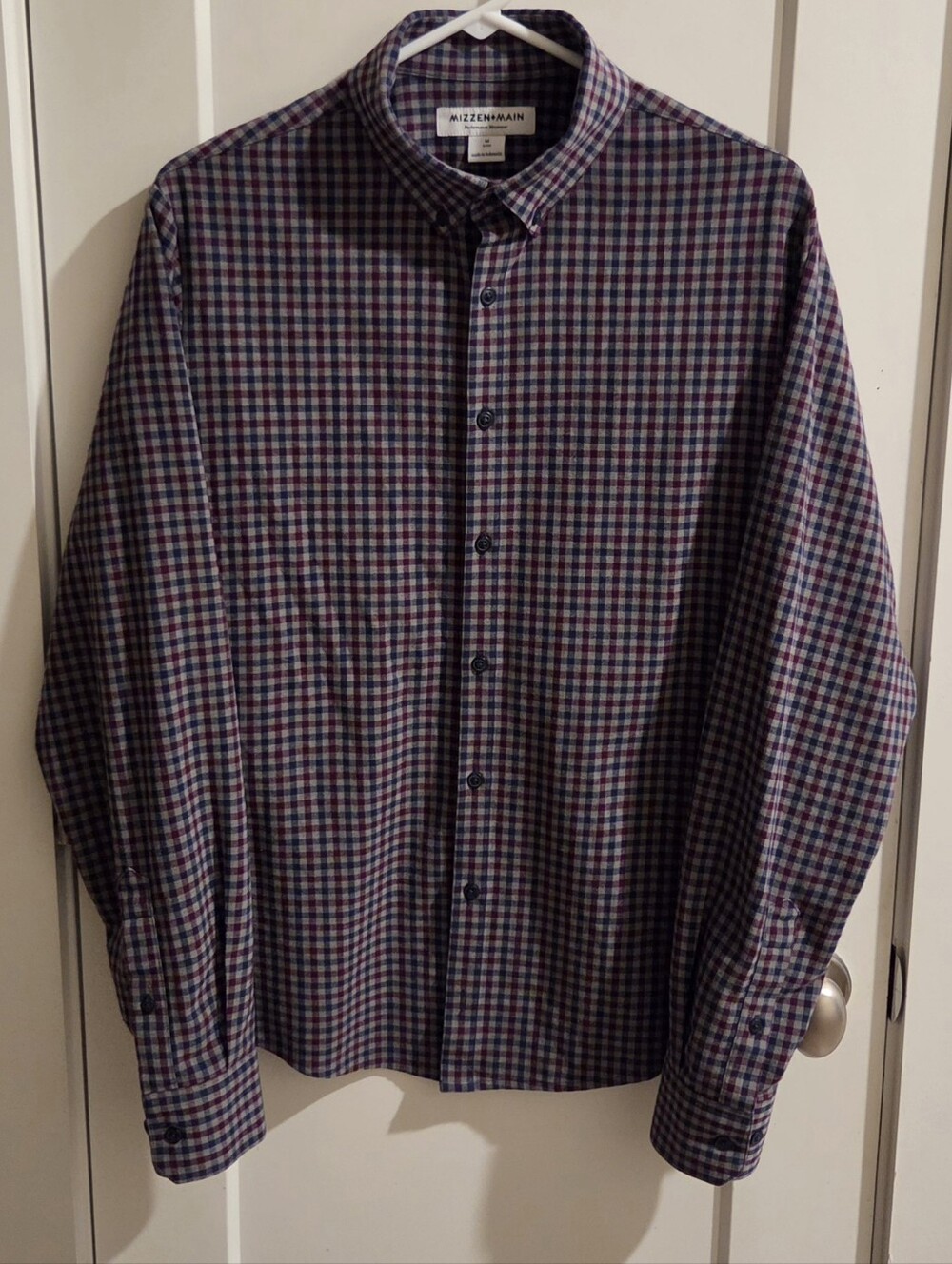 Mizzen + Main City Button-Down Flannel Shirt - Size Medium - Purple Gingham